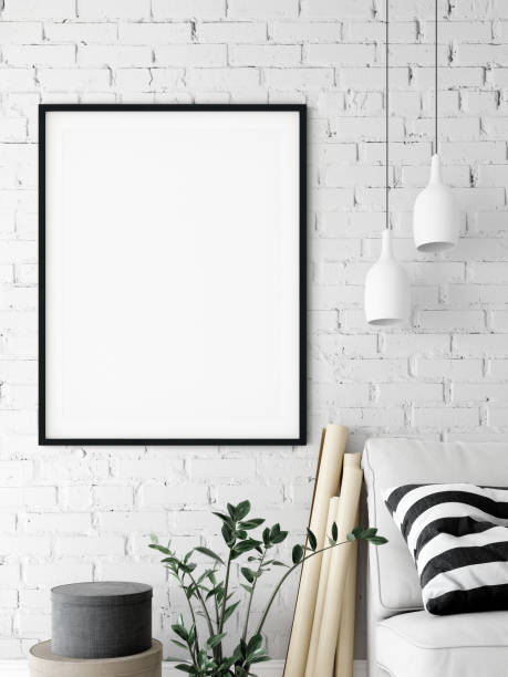 istock Frame mockup. Living room interior. Wall mockup. Wall art. 3d rendering, 3d illustration. 1089585522