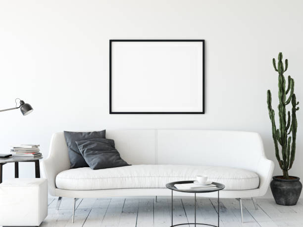 istock Frame mockup. Living room interior. Wall mockup. Wall art. 3d rendering, 3d illustration. 1089585732