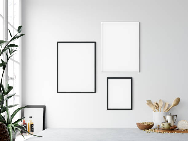 istock Frame mockup. Kitchen interior. Wall mockup. Wall art. 3d rendering, 3d illustration. 1089585752