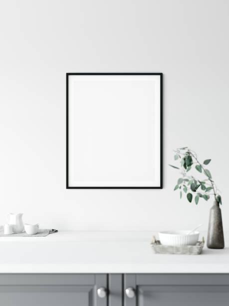 istock Frame mockup. Kitchen interior. Wall mockup. Wall art. 3d rendering, 3d illustration. 1089585758