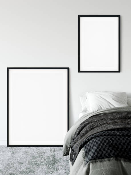 istock Frame mockup Bedroom interior. Wall mockup. Wall art. 3d rendering, 3d illustration. 1089586868