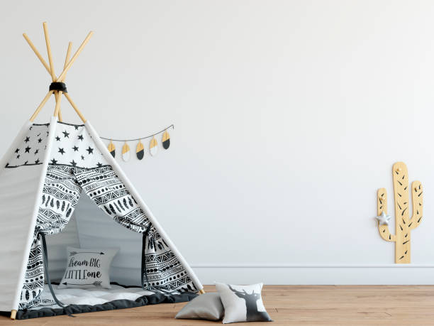 istock Wall mockup. Child's room interior. Scandinavian style. 3d rendering, 3d illustration. 1089588988