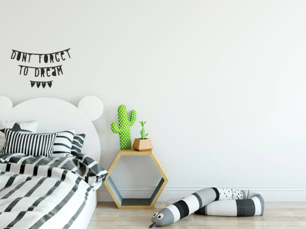 istock Wall mockup. Child's room interior. Scandinavian style. 3d rendering, 3d illustration. 1089588994