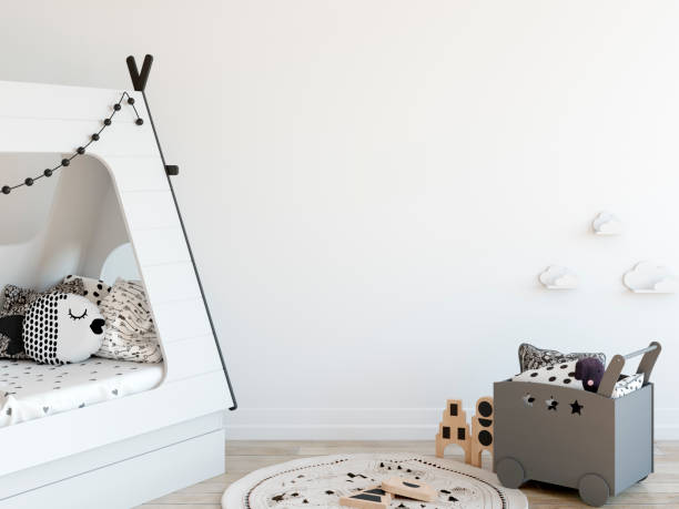 istock Wall mockup. Child's room interior. Scandinavian style. 3d rendering, 3d illustration. 1089589022