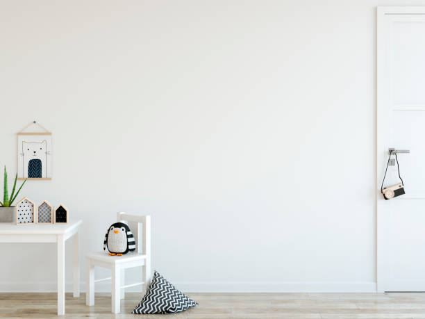 istock Wall mockup. Child's room interior. Scandinavian style. 3d rendering, 3d illustration. 1089589026