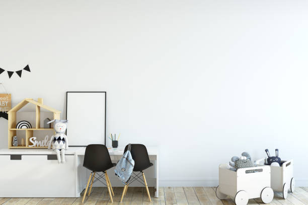 istock Wall mockup. Child's room interior. Scandinavian style. 3d rendering, 3d illustration. 1089589062
