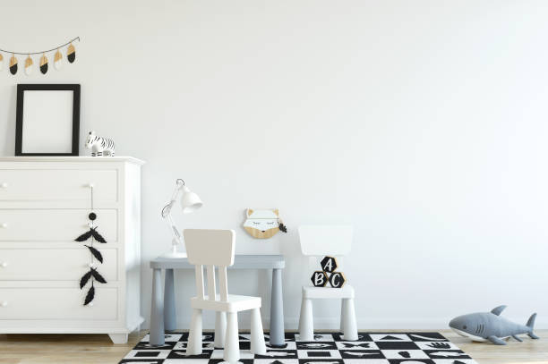 istock Wall mockup. Child's room interior. Scandinavian style. 3d rendering, 3d illustration. 1089589066