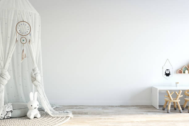 istock Wall mockup. Child's room interior. Scandinavian style. 3d rendering, 3d illustration. 1089589078