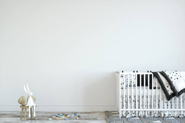 istock Wall mockup. Child's room interior. Scandinavian style. 3d rendering, 3d illustration. 1089589104