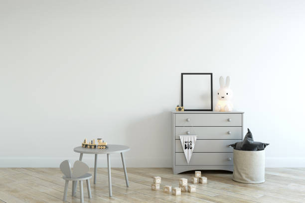 istock Wall mockup. Child's room interior. Scandinavian style. 3d rendering, 3d illustration. 1089589106