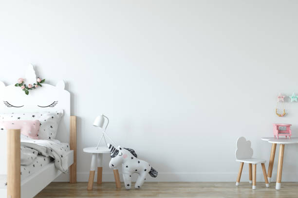 istock Wall mockup. Child's room interior. Scandinavian style. 3d rendering, 3d illustration. 1089589110