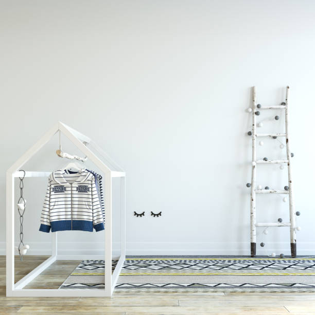 istock Wall mockup. Child's room interior. Scandinavian style. 3d rendering, 3d illustration. 1089589116