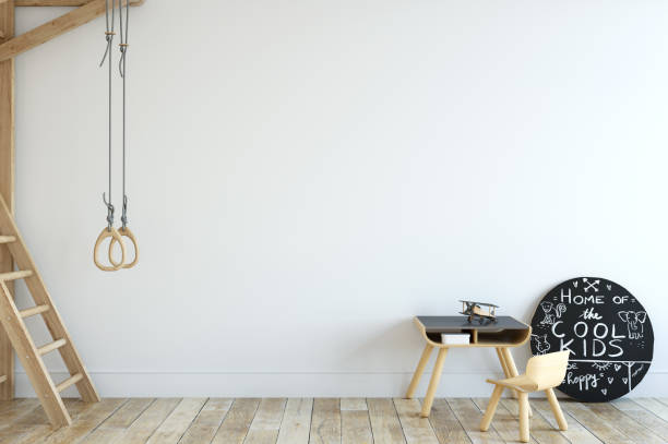 istock Wall mockup. Child's room interior. Scandinavian style. 3d rendering, 3d illustration. 1089589136