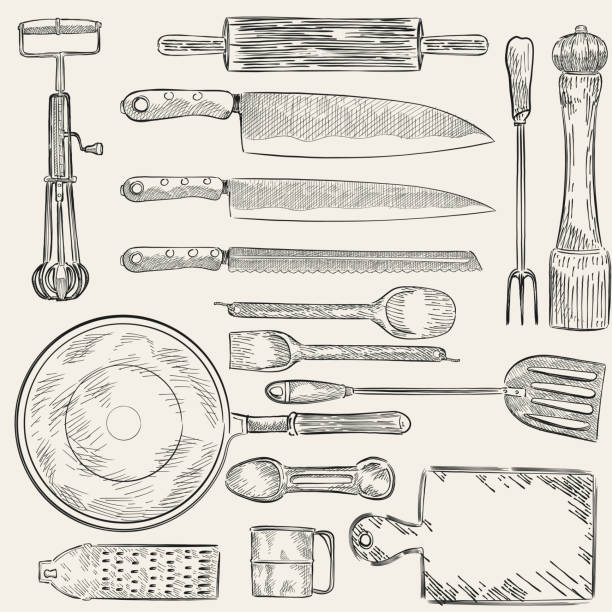 Illustration of a set of kitchen utensils