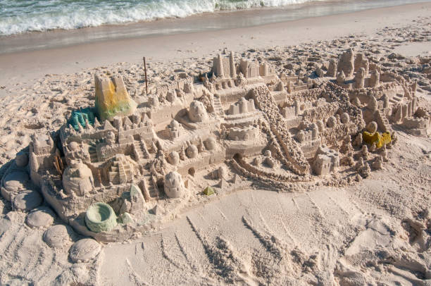 istock Sandcastle Detail with Yellow Tower 1089594972