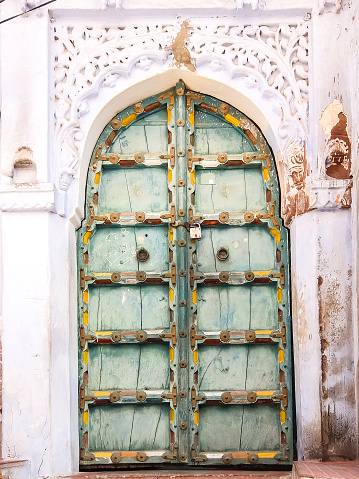 Jodhpur, India. Close up view of old wooden door.