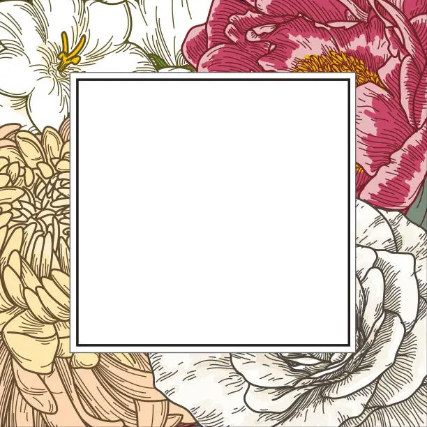 Vector illustration of Vintage Line Art Floral Background