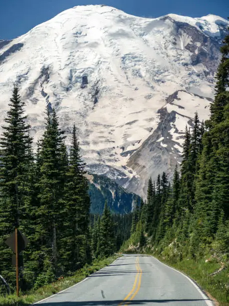 Photo of Massive Mt Rainier Glacier Above Mountain Road in Washington State