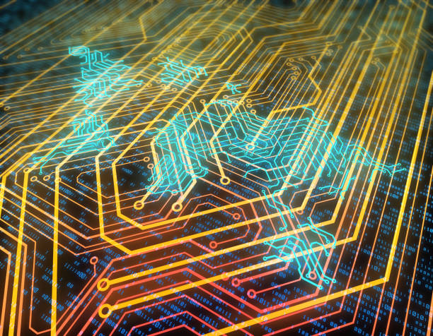 istock Electronic network technology, data transmission and storage, world map composed of circuit boards 1089613644