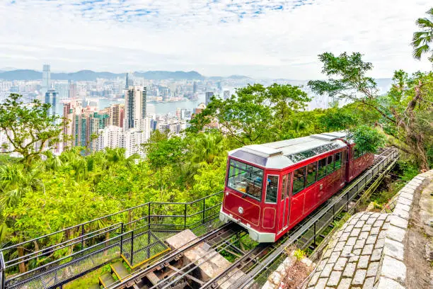 Photo of Victoria Peak Tram with Skyscraper Building of Hong Kong, Hong Kong