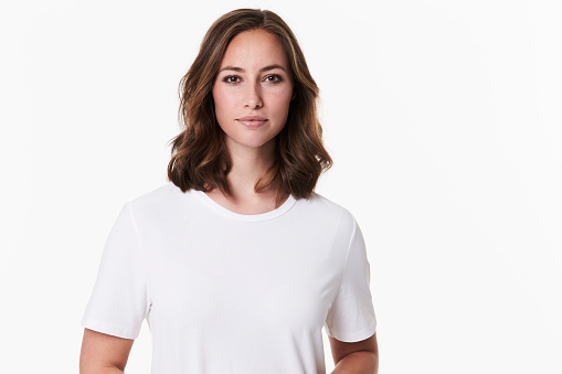Beautiful brunette in white t-shirt, portrait