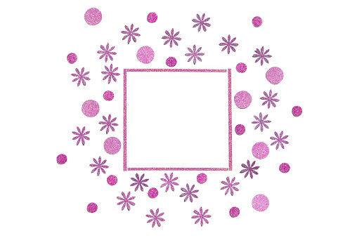Pink glitter flower frame paper cut background - isolated