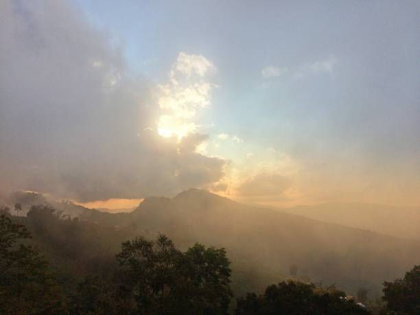 istock Sunset light fog in the forest mountain 1089634108
