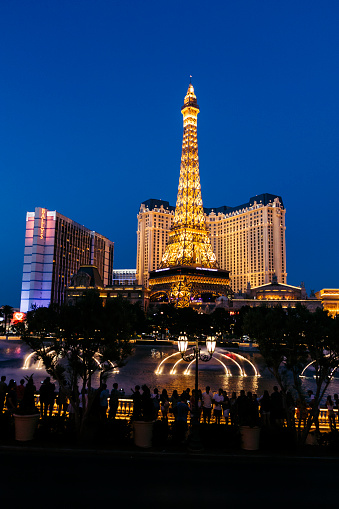 Las Vegas, Nevada, USA - June 5, 2016: Street view of buildings in The Strip, Las Vegas at night time.