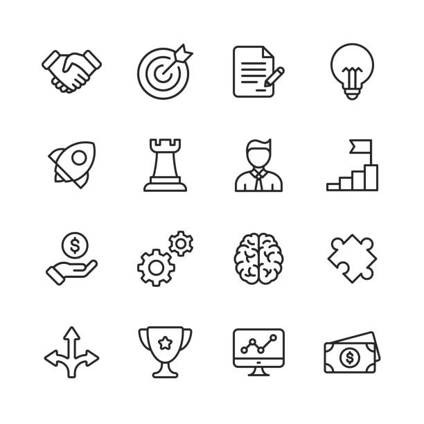Business Line Icons. Editable Stroke. Pixel Perfect. For Mobile and Web. Contains such icons as Handshake, Target Goal, Agreement, Inspiration, Startup. 48x48. inspiration symbols stock illustrations