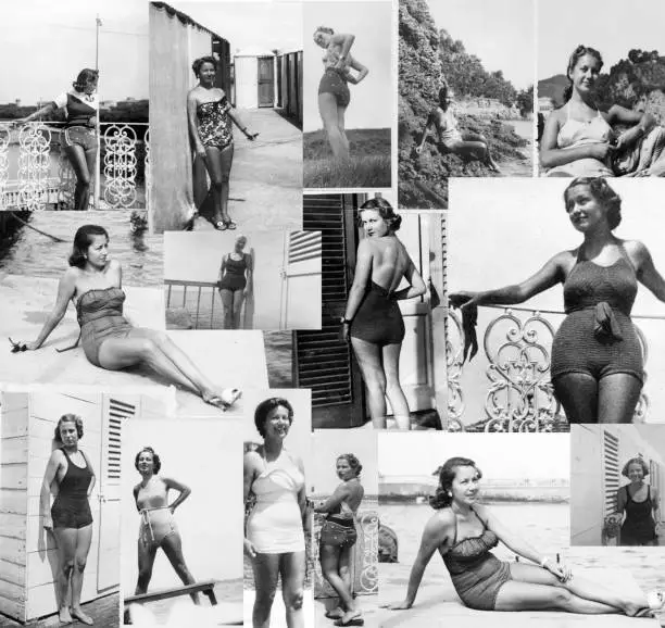 Photo of Young Woman Wearing Swimwear, from 1938 to 1960. Black And White.