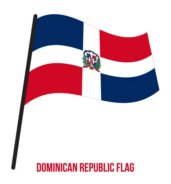 Vector illustration of Dominican Republic Flag Waving Vector Illustration on White Background. Dominican National Flag