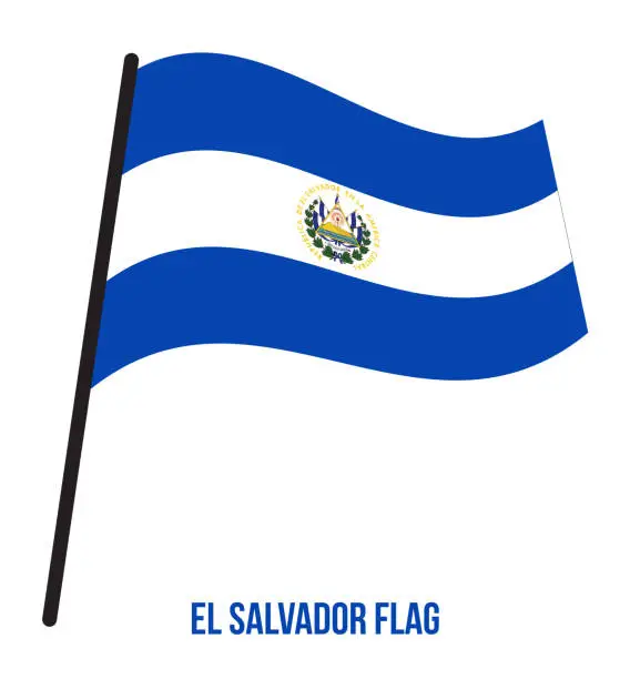 Vector illustration of El Salvador Flag Waving Vector Illustration on White Background. El Salvador National Flag