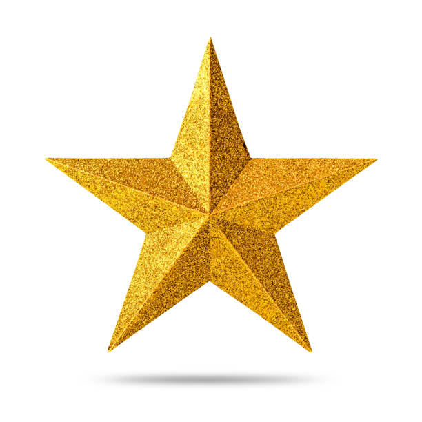 Golden Star with glitter texture isolated on white background. Christmas decoration. ( Clipping path )
