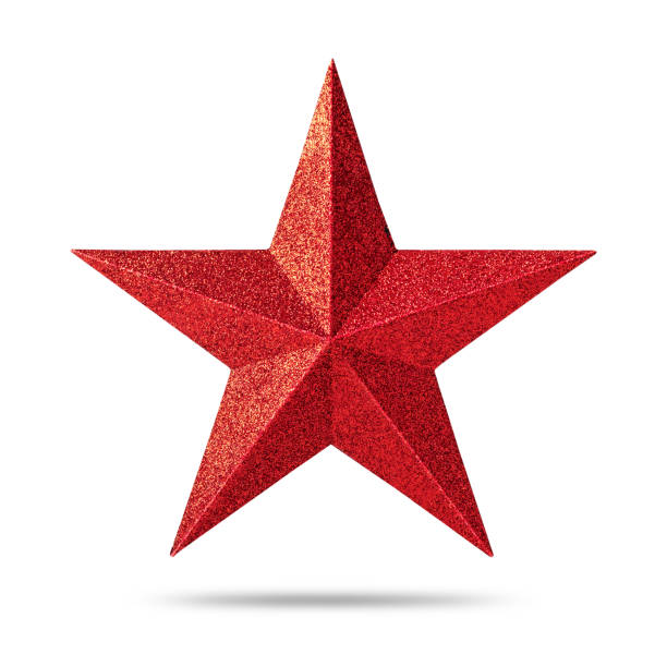 Red Star with glitter texture isolated on white background. Christmas decoration. ( Clipping path )