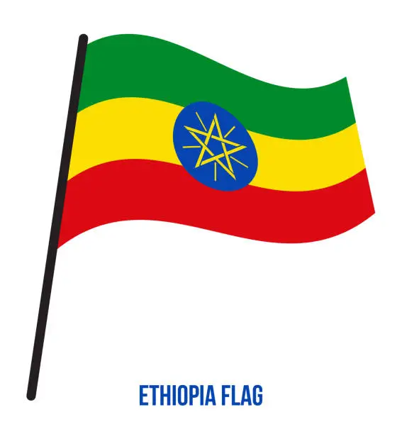 Vector illustration of Ethiopia Flag Waving Vector Illustration on White Background. Ethiopia National Flag