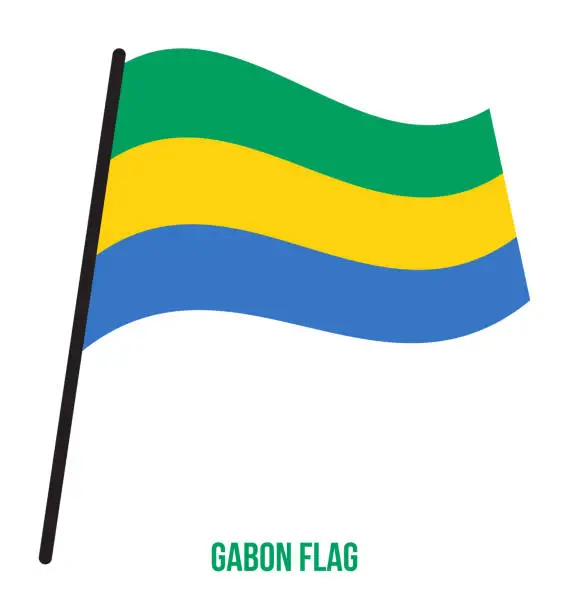 Vector illustration of Gabon Flag Waving Vector Illustration on White Background. Gabon National Flag