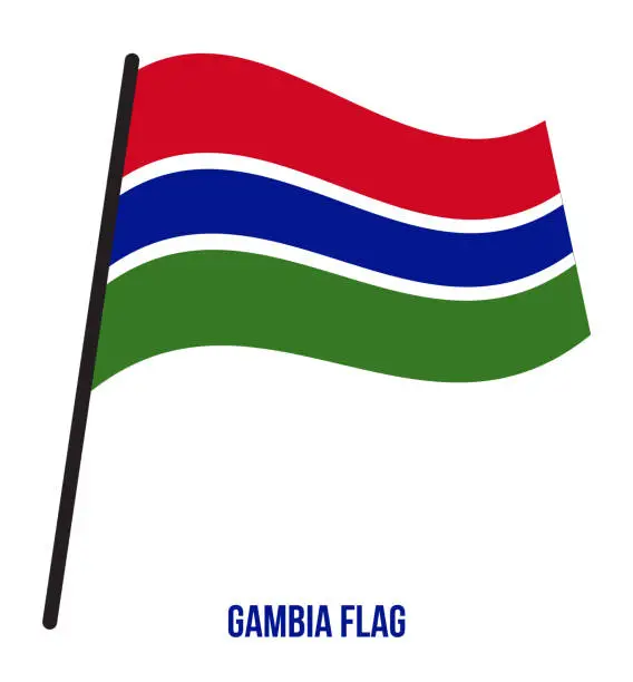 Vector illustration of Gambia Flag Waving Vector Illustration on White Background. Gambia National Flag