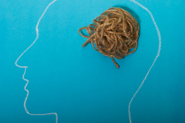 istock Silhouette of human head with hemp rope, chaos 1089648640