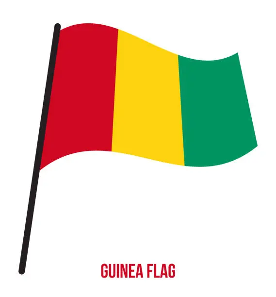Vector illustration of Guinea Flag Waving Vector Illustration on White Background. Guinea National Flag
