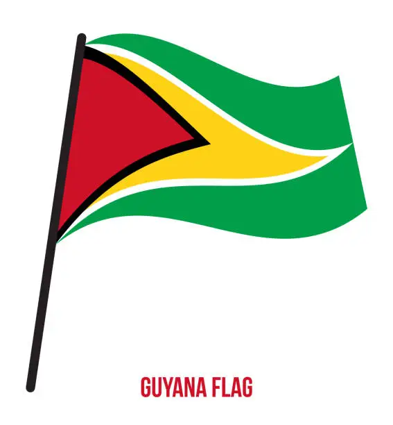 Vector illustration of Guyana Flag Waving Vector Illustration on White Background. Guyana National Flag