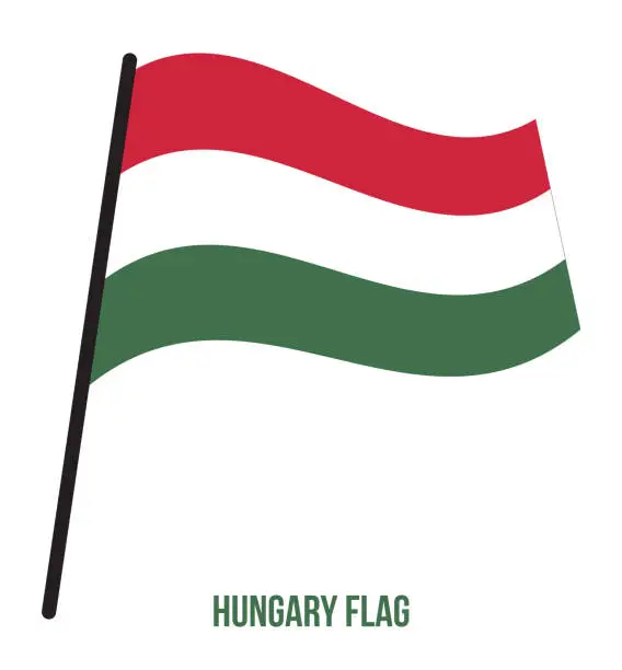Vector illustration of Hungary Flag Waving Vector Illustration on White Background. Hungary National Flag