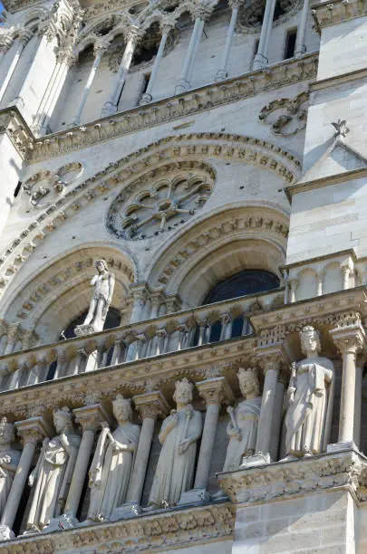 Photo of Architectural details of facade of famous Notre Dame de Paris, Paris, France