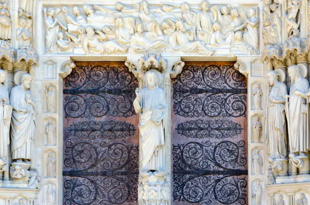 Photo of Fragment of facade of Cathedral of Notre Dame de Paris, Paris, France