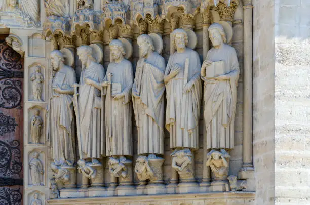 Photo of Details of facade of Cathedral of Notre Dame de Paris, Paris, France