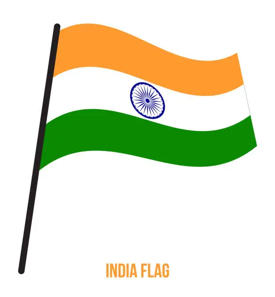 Vector illustration of India Flag Waving Vector Illustration on White Background. India National Flag