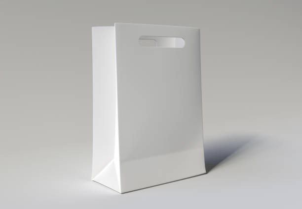 maqueta de bolsa de papel sobre fondo blanco. render 3d. - bag white paper bag paper fotografías e imágenes de stock