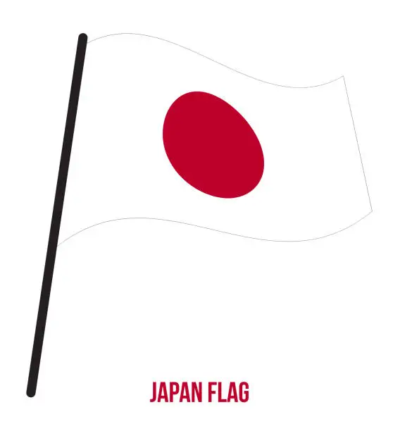 Vector illustration of Japan Flag Waving Vector Illustration on White Background. Japan National Flag