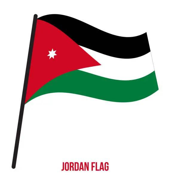 Vector illustration of Jordan Flag Waving Vector Illustration on White Background. Jordan National Flag