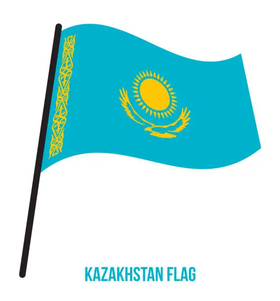 Vector illustration of Kazakhstan Flag Waving Vector Illustration on White Background. Kazakhstan National Flag