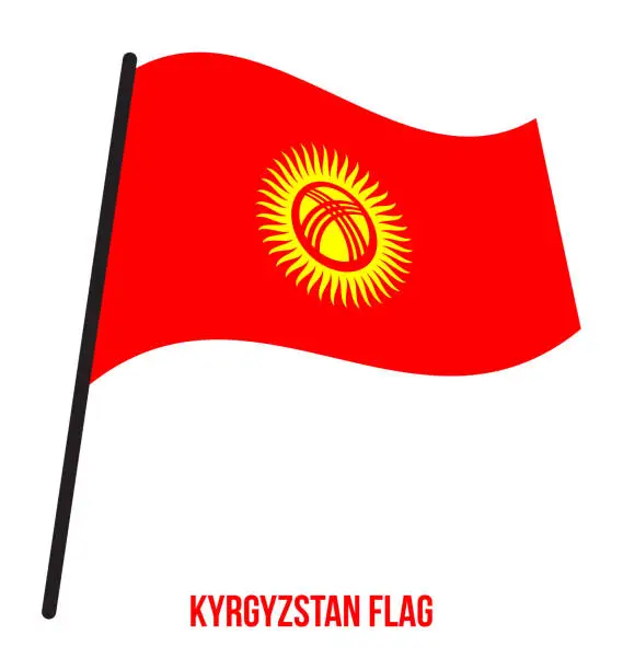 Vector illustration of Kyrgyzstan Flag Waving Vector Illustration on White Background. Kyrgyzstan National Flag